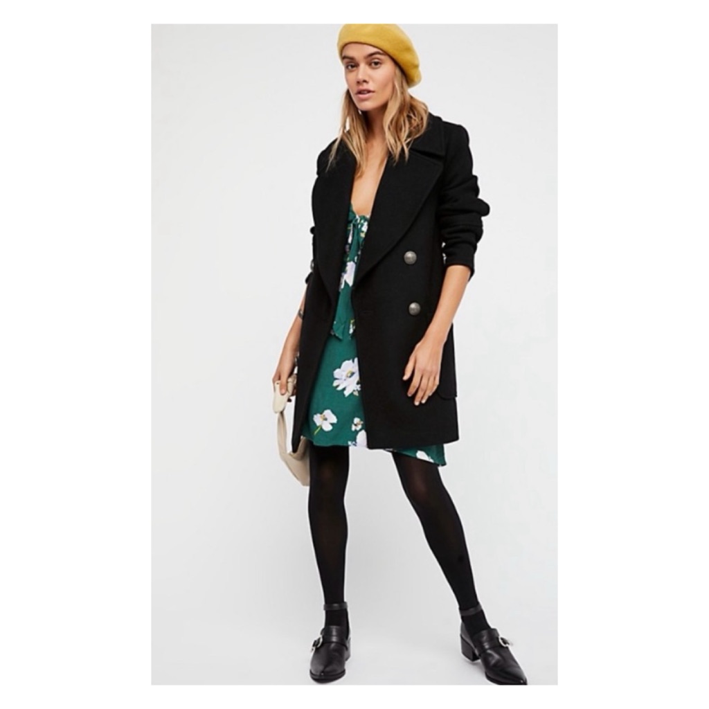 Nwot Free People Naomi Wool Pea Coat In Black Size Small